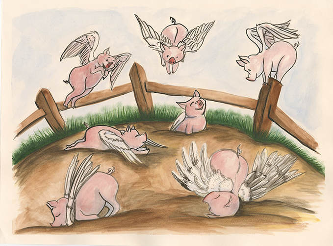 Happy as Pigs, watercolor.